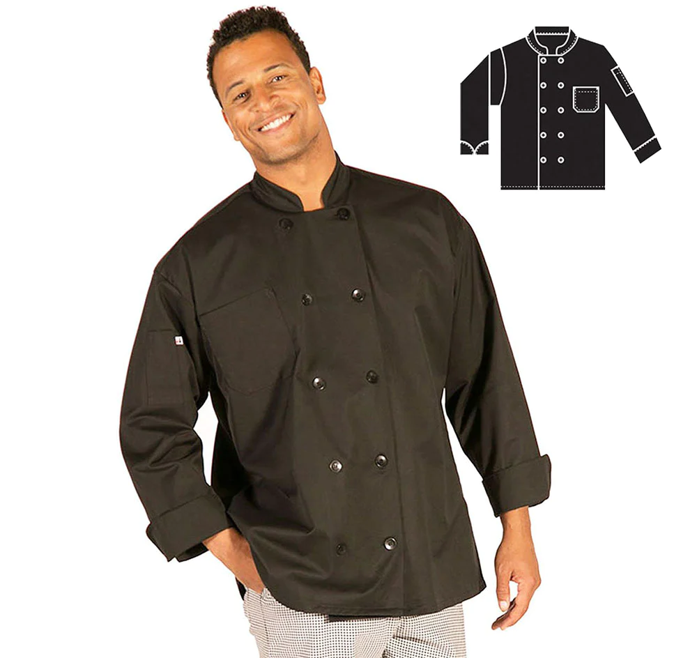 HI-LITE 560BKXS Black Classic Chef Coat Long Sleeve, Extra Small