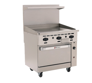 Wolf C36S-36G Challenger XL™ Restaurant Range, gas, 36", griddle, 7/8" thick plate, manual controls, 4" wide front grease trough, standard oven, 95,000 BTU, NSF