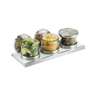 Cal-Mil 3492-4-15HL Luxe Chilled Mixology Organizers with Hinged Lid Set, Stainless Steel Trim, White Base
