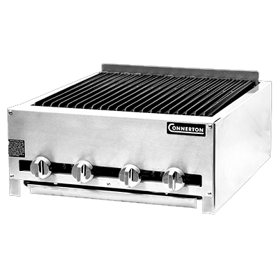 Connerton CRB-36-S Charbroiler, countertop, gas, 36"W, cast iron radiants & top grates with grease flow channels, manual controls, 72,000 BTU, NSF