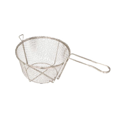 Winco FBR-9 Fry Basket, 9-1/2" dia. x 5-3/4"H, round, 8" handle, 4 mesh, wire, nickel-plated