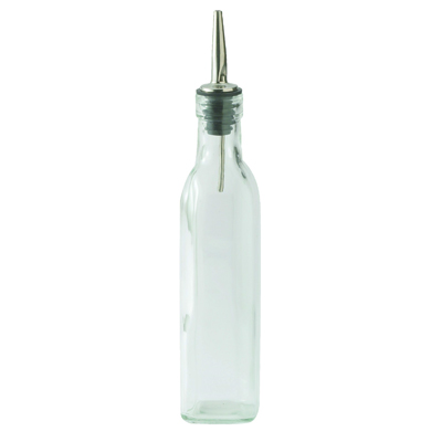 Winco GOB-8 Oil Bottle, 8 oz., square, with lid, glass, clear