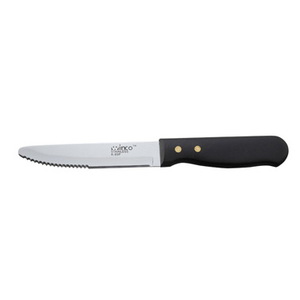 Winco K-85P Jumbo Steak Knife, 5" blade, round tip blade, two rivets, solid POM handle, NSF