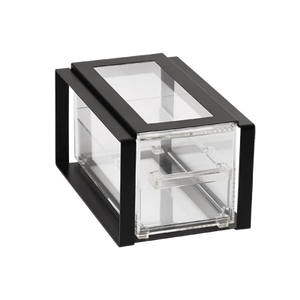 Vollrath SBB13F-06 Cubic Acrylic Display System, 9-1/16"W x 14-1/2"D x 7-7/8"H, 1/3 size clear acrylic display bin with (1) drawer, black frame, NSF