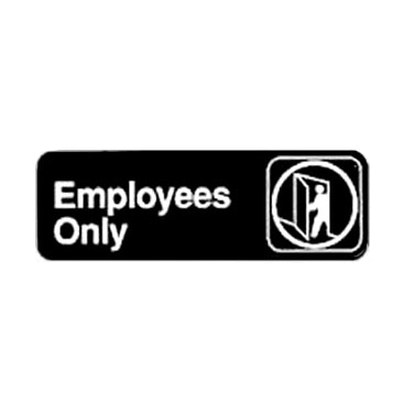 Winco SGN-305 Information Sign, with symbol, 3" x 9", "Employees Only", white imprint on black