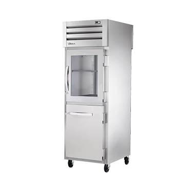One-Section Pass-Thru Combination Refrigerator (1) Half Solid Half Glass Front (1) Solid Rear Doors