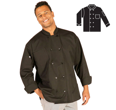 HI-LITE 560BK2XL Black Classic Chef Coat Long Sleeve, 2XL
