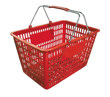 Omcan USA 13025 Shopping Hand Basket, (2) steel handles with plastic coating, 50 lb capacity, red plastic