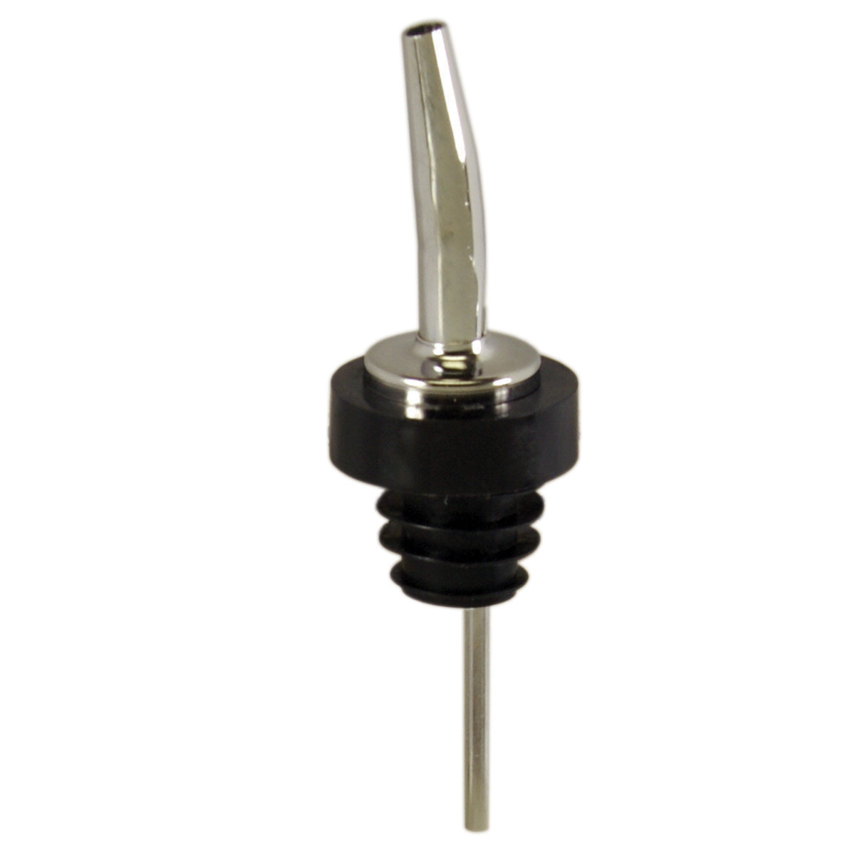 Spill-Stop 285-51 Tapered Pourer, seamless spout, with poly-kork and black collar, controlled medium speed, chrome, Made in USA