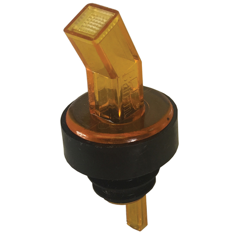 Spill-Stop 313-06 Ban-M Screened Pourer®, amber with black collar, Made in USA