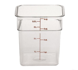 Cambro 4SFSCW135 CamSquare Food Container, 4 qt., 7-1/4L x 7-1/4W x 7-3/8H, red graduation, polycarbonate, clear, NSF
