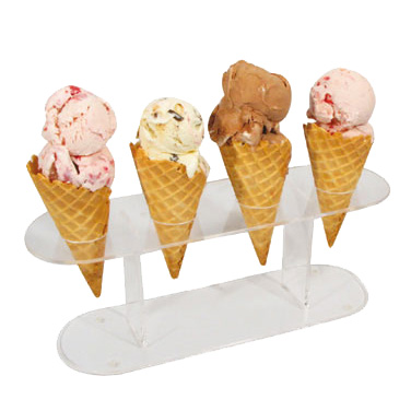 Winco ACN-4 Ice Cream/Waffle Cone Stand, 12" x 4" x 4-1/2"H, (4) holes, clear acrylic