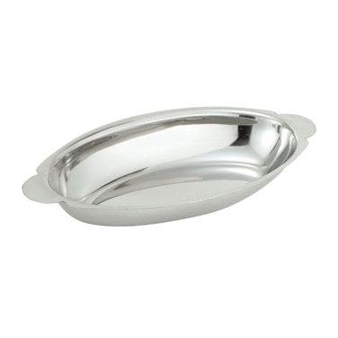 Winco ADO-12 Au Gratin Dish, 12 oz., oval, stainless steel