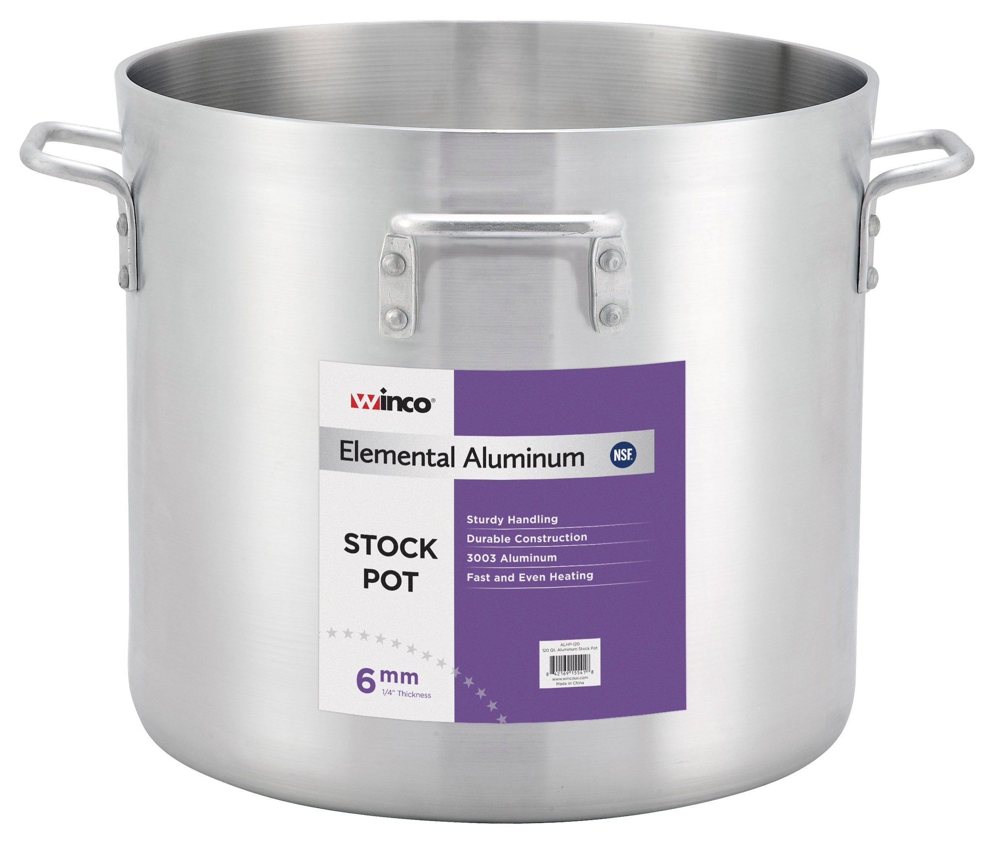 Winco ALHP-160 Elemental Stock Pot, 160 qt., 23-5/8" x 21-7/8", With, (4) Handles, 6mm, 3003 Aluminum, NSF