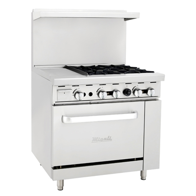Migali C-RO4-12GL-NG Competitor Series® Range with Griddle - Natural Gas, 36”W, (4) Burners, (1) 12” Griddle, (1) Oven
