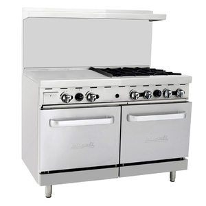 Migali C-RO4-24GL-LP Competitor Series® Liquid Propane Range with Griddle - 48” W, (4) burners, (1) 24” Griddle, (2) Ovens