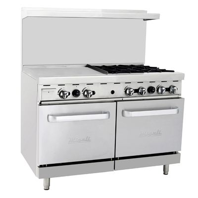 Migali C-RO4-24GL-LP Competitor Series® Liquid Propane Range with Griddle - 48” W, (4) burners, (1) 24” Griddle, (2) Ovens