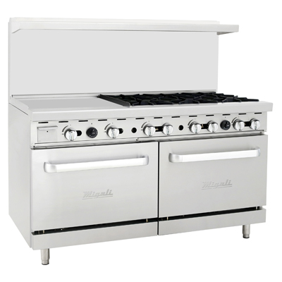 Migali C-RO6-24GL-NG Competitor Series® Natural Gas Range with Griddle - 60”W, (6) Burners, (1) 24” Griddle, (2) Ovens