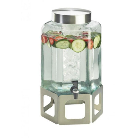 Cal-Mil 1111INF-55 2 Gallon Hexagon Beverage Infusion Dispenser - Lid, Spigot, Glass, Stainless