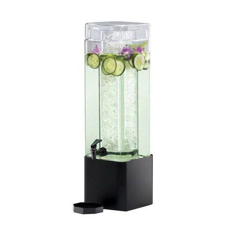 Cal-Mil 1112-1-13 1.5 Gallon Square Glass Beverage Dispenser with Ice Chamber - Black Metal Base