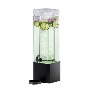 Cal-Mil 1112-3-13 3-Gal Square Glass Beverage Dispenser with Ice chamber, Black Metal Base