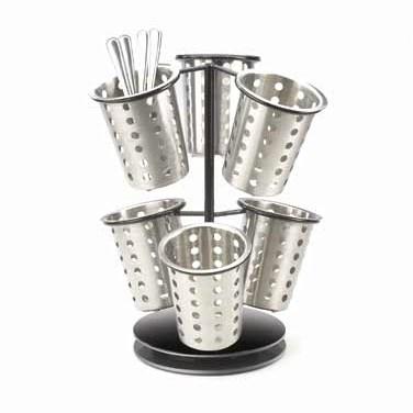 Cal-Mil 1227-13 6 Ring Cutlery Holder with Revolving Black Base, 12 X 15.25" High
