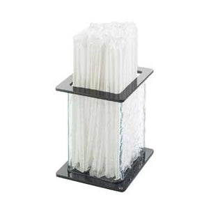 Cal-Mil 1228-4 4.75" Square Straw Holder with Faux Glass Body, Black Top & Bottom