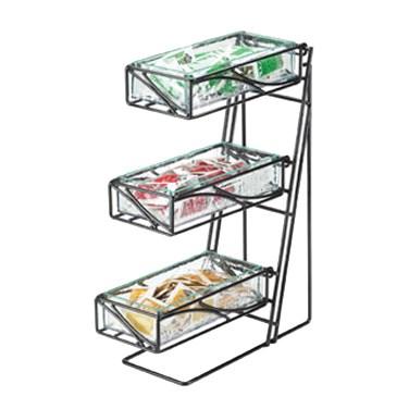 Cal-Mil 1235-13-43 3-Tier Metal Flatware / Condiment Display with Faux Glass Bins, Black Wire Frame