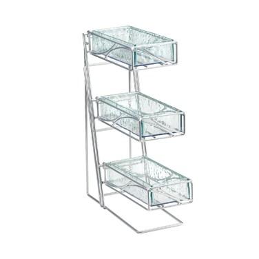 Cal-Mil 1235-39-43 3-Tier Metal Flatware / Condiment Display with Faux Glass Bins, Platinum Wire Frame