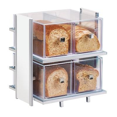 Cal-Mil 1279-15 2 Tier Bread Display Case with (4) Drawers - Silver Metal & White Bamboo Frame