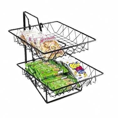 Cal-Mil 1293-2 2 Tier Display Rack with 12" Square Wire Baskets, Black Wire