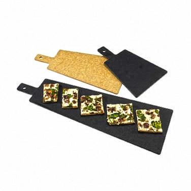 Cal-Mil 1535-12-13 Black Trapezoid Flat Bread Serving / Display Board with Handle - 11.75"