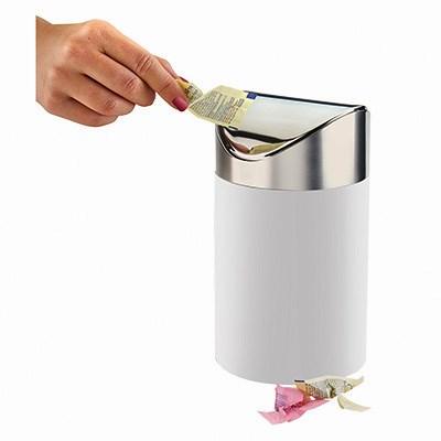 Cal-Mil 1717-15 5" Round Countertop Trash Can - 7"H, White Bamboo with Stainless Steel Top