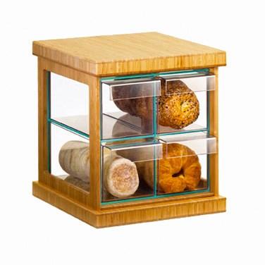 Cal-Mil 1718-60 4 Drawer Bread Case with Bamboo Frame & Green Glass, Acrylic Body