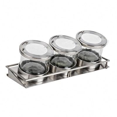 Cal-Mil 1850-4-55NL Condiment Display For (3) 16 Oz Glass Jars with Notched Lids, Stainless Steel