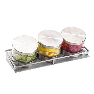 Cal-Mil 1850-4-55 Condiment Display For (3) 16 Oz. Glass Jars with Metal Lids, Stainless Steel