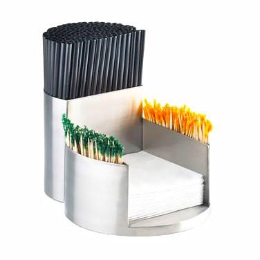 Cal-Mil 1853-55 Mixology Napkin, Tooth Pick, Straw Organizer - Stainless Steel