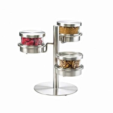 Cal-Mil 1855-4-55HL 3 Tier Mixology Condiment Display - 16 Oz Jars, Hinged Lids, Stainless Steel