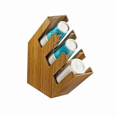 Cal-Mil 2048-3-60 Bamboo Slanted 3 Section Cup and Lid Holder