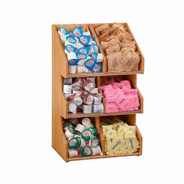 Cal-Mil 2054-60 Bamboo 3 Tier, 6 Bin Condiment Display with Clear Bin Face