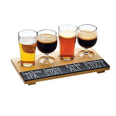 Cal-Mil 2063 Natural Wood Four Compartment Write-On Beer Sampler Tray
