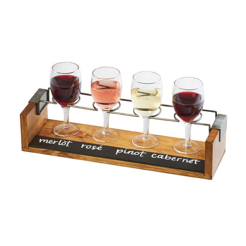 Cal-Mil 22010-99 4-Hole Wine Glass Taster Flight with Chalkboard Front