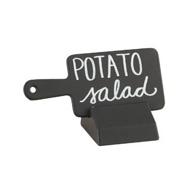 Cal-Mil 3345-13 Black Write-On Paddle Sign with Stand - 4.5" X 2"