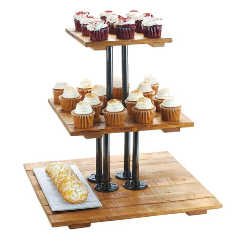 Cal-Mil 3428-99 20.75" Square Madera 3 Tier Pastry Display Riser - 20"H, Reclaimed Wood