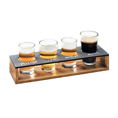 Cal-Mil 3480-99 Write-On Taster Caddy with (4) Cut-Outs - 13" X 4", Reclaimed Wood