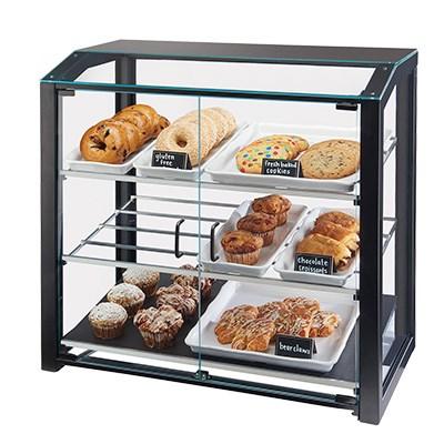 Cal-Mil 3493-13L 3 Tier Pastry Display Case with Hinged Doors - Black Metal Frame, Acrylic