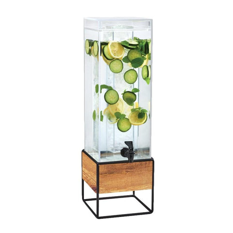 Cal-Mil 3561-3INF-99 3 Gallon Beverage Dispenser with Infusion Chamber - Plastic with Wood & Black Metal Base