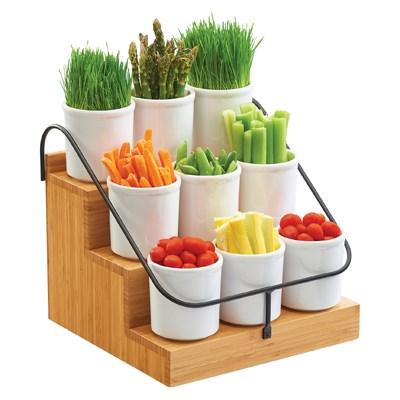 Cal-Mil 3638-60 Condiment Station with (3) Tiers - Black Wire Frame, Bamboo