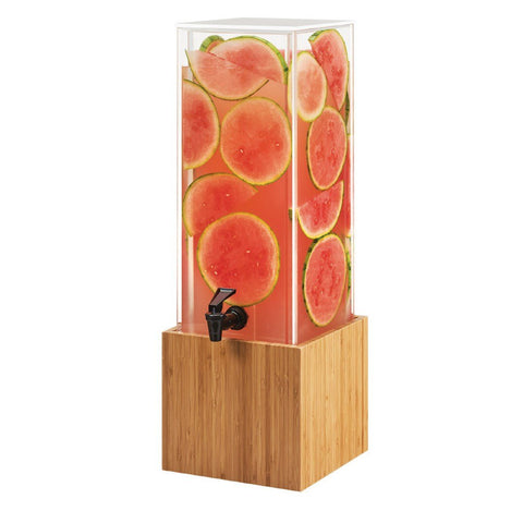 Cal-Mil 3697-3-60 3 Gallon Square Beverage Dispenser with Decorative Infusion Walls - Bamboo Base