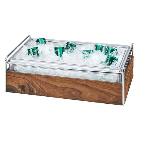 Cal-Mil 3702-12-49 Mid-Century Chrome Metal and Wood Ice Housing with Clear Plastic Pan - 13.5"W